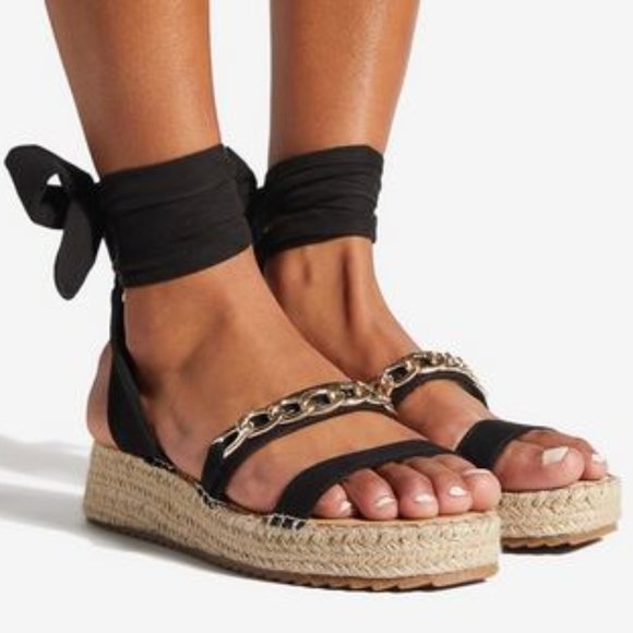 Shoe Dazzle Shoes - NWOT Sz. 10 Women's Flatform Espadrille Black Lace Up Sandal